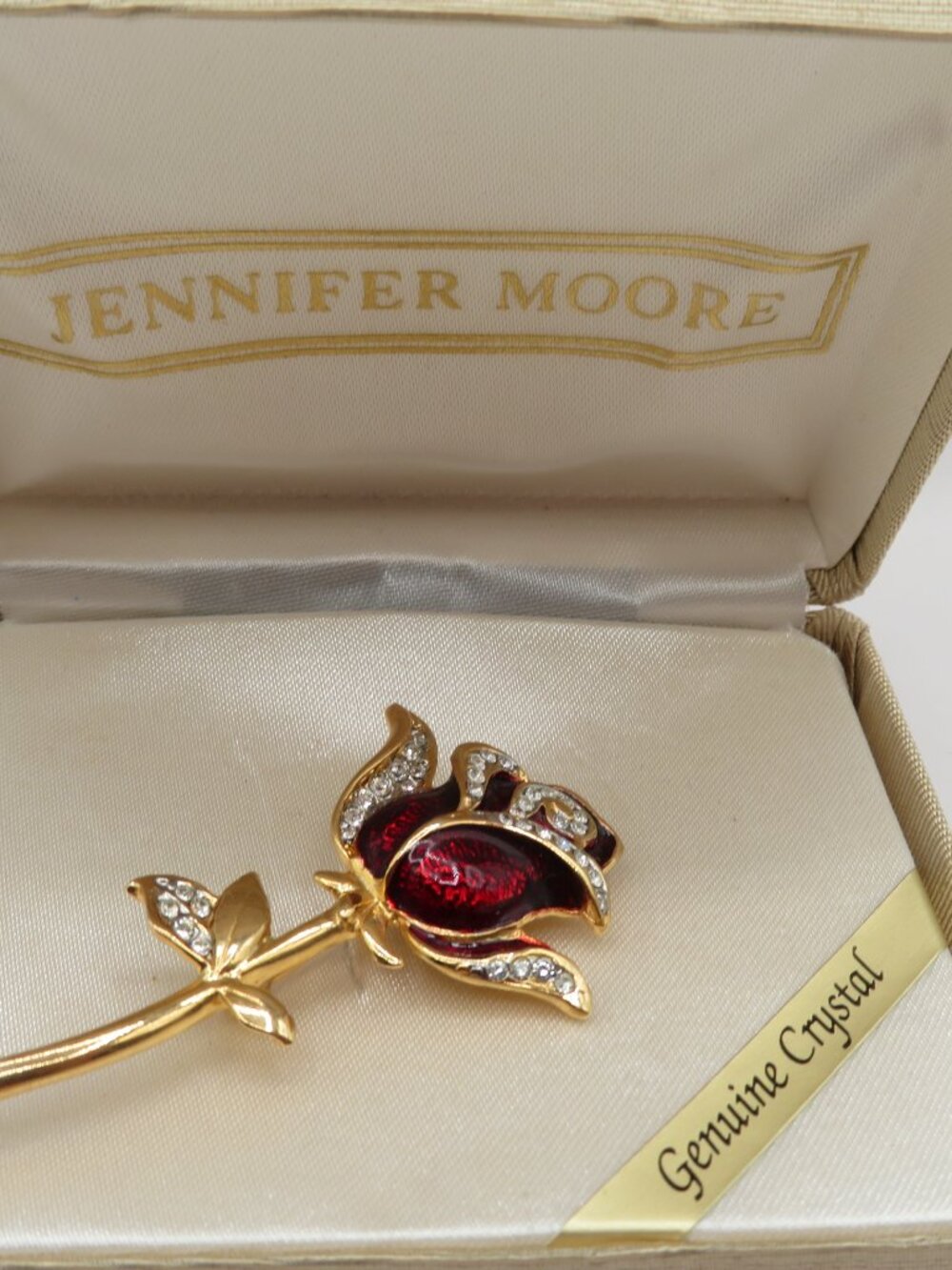 Vintage Genuine Crystal Enamel Rose Brooch